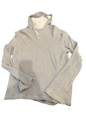 Michael Kors Collection Light Gray Hooded Waffle Henley Sweater